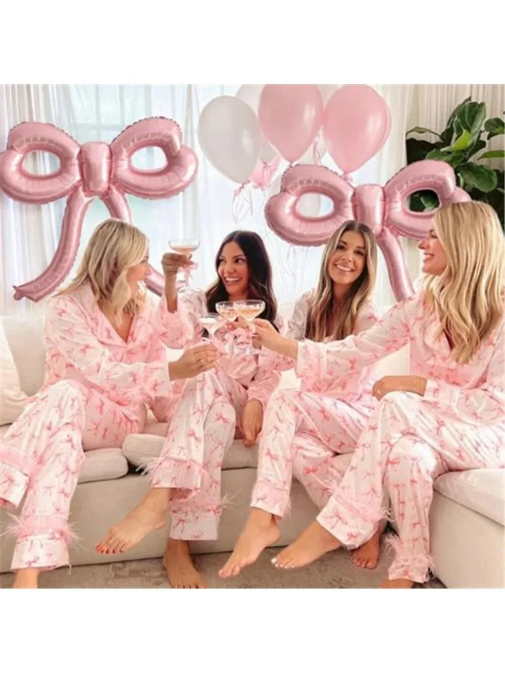 Pink Bow Foil Balloons 4pc Giant Birthday Baby Shower Bridal Bachelorette Party